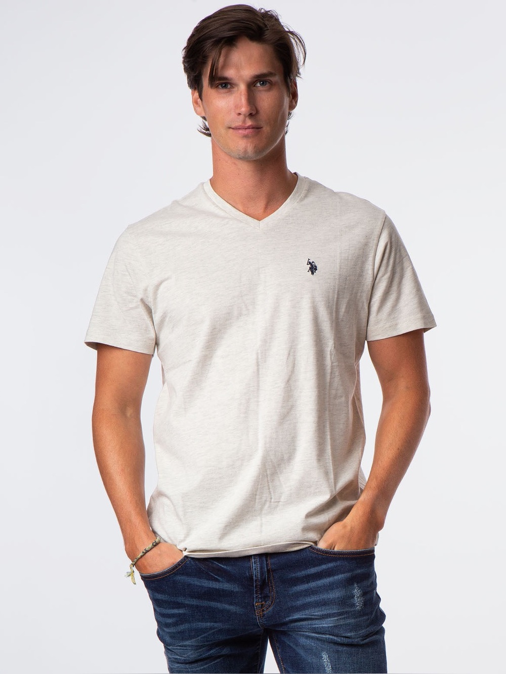 U.S. Polo Assn. Men’s Cream Solid V-Neck T-Shirt